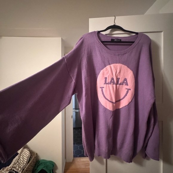 Dressed in LALA Sweaters - Dressed in LALA Lavender Sweater with Pink Design